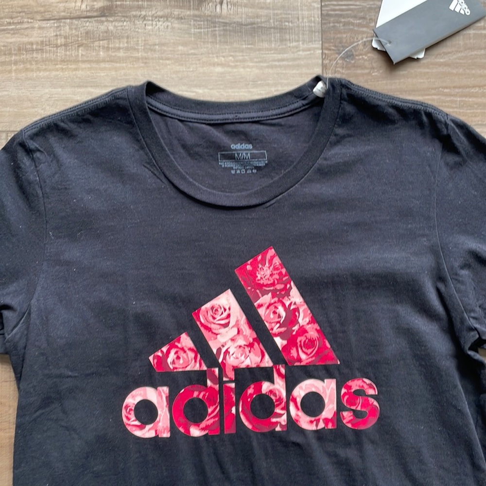 NWT Adidas Roses Logo Black T-Shirt